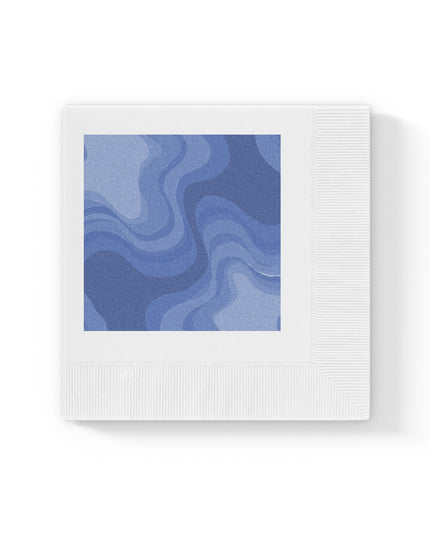 Deep Blue Wavey White Coined Napkins, 4.8" x 4.8"