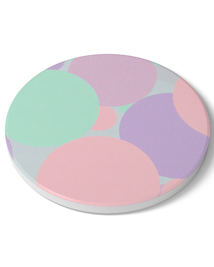 Pastel Peach and Soft Green Patches 4" x 4" Round Ceramic Coaster