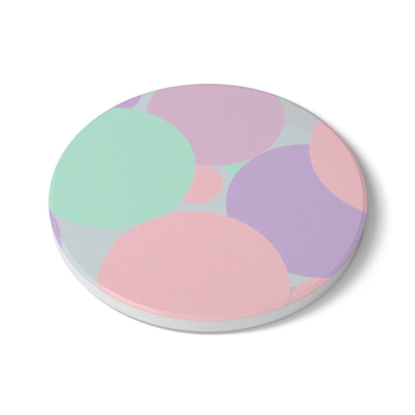 Pastel Peach and Soft Green Patches 4" x 4" Round Ceramic Coaster