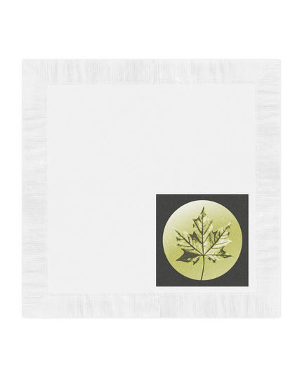 Lemongrass Maple Leaf White Coined Napkins, 6.5" x 6.5"