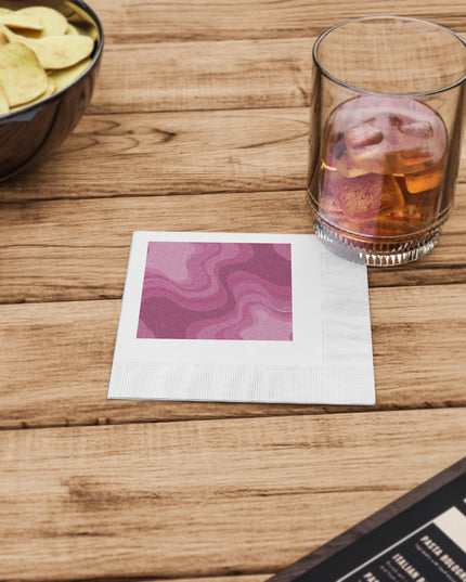 Pinky Mauve Wavey White Coined Napkins, 4.8" x 4.8"
