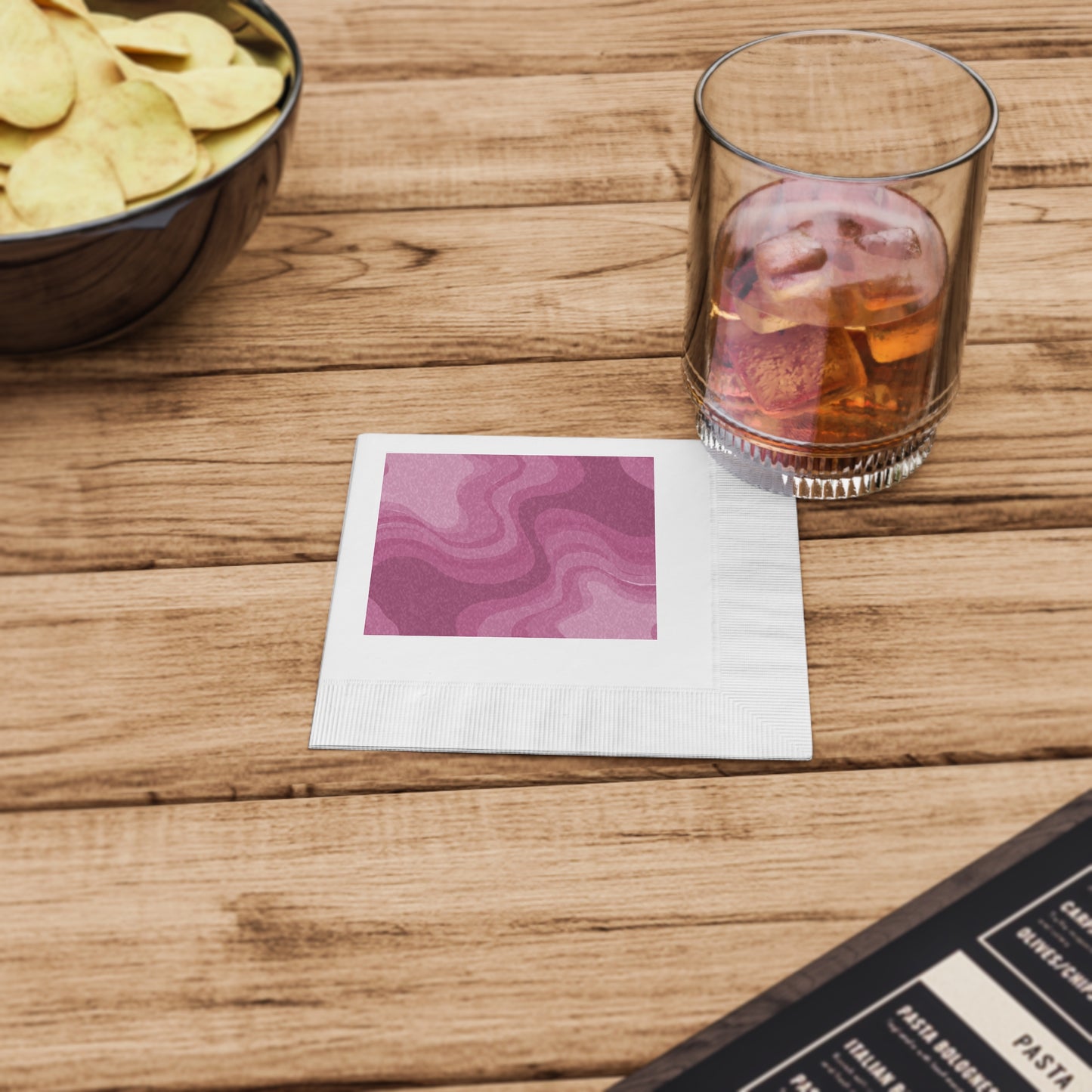 Pinky Mauve Wavey White Coined Napkins, 4.8" x 4.8"