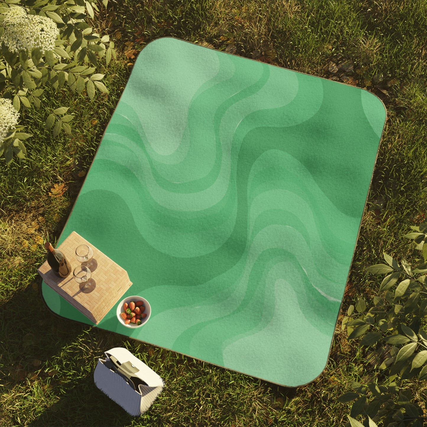 Mint Green Wavey 61" × 51" Picnic Blanket