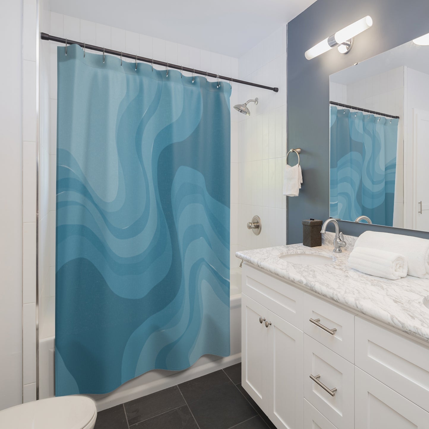 Sky Blue Wavey Shower Curtains, 71" x 74"