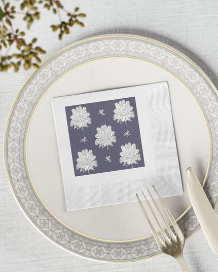 White Floral Butterflies White Coined Napkins, 4.8" x 4.8"