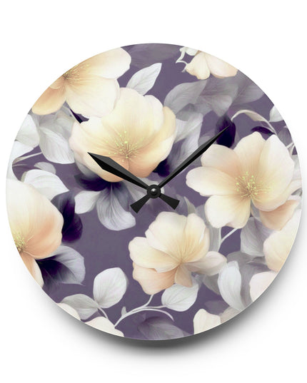 White Blush Floral Bunch Acrylic Wall Clock, Round or Square, 10.75" x 10.75"