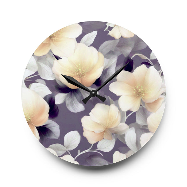 White Blush Floral Bunch Acrylic Wall Clock, Round or Square, 10.75" x 10.75"