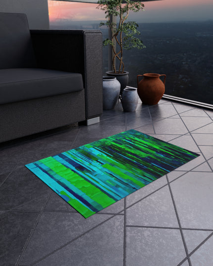 Striped Blue Green Outdoor Rug, 24" x 36"