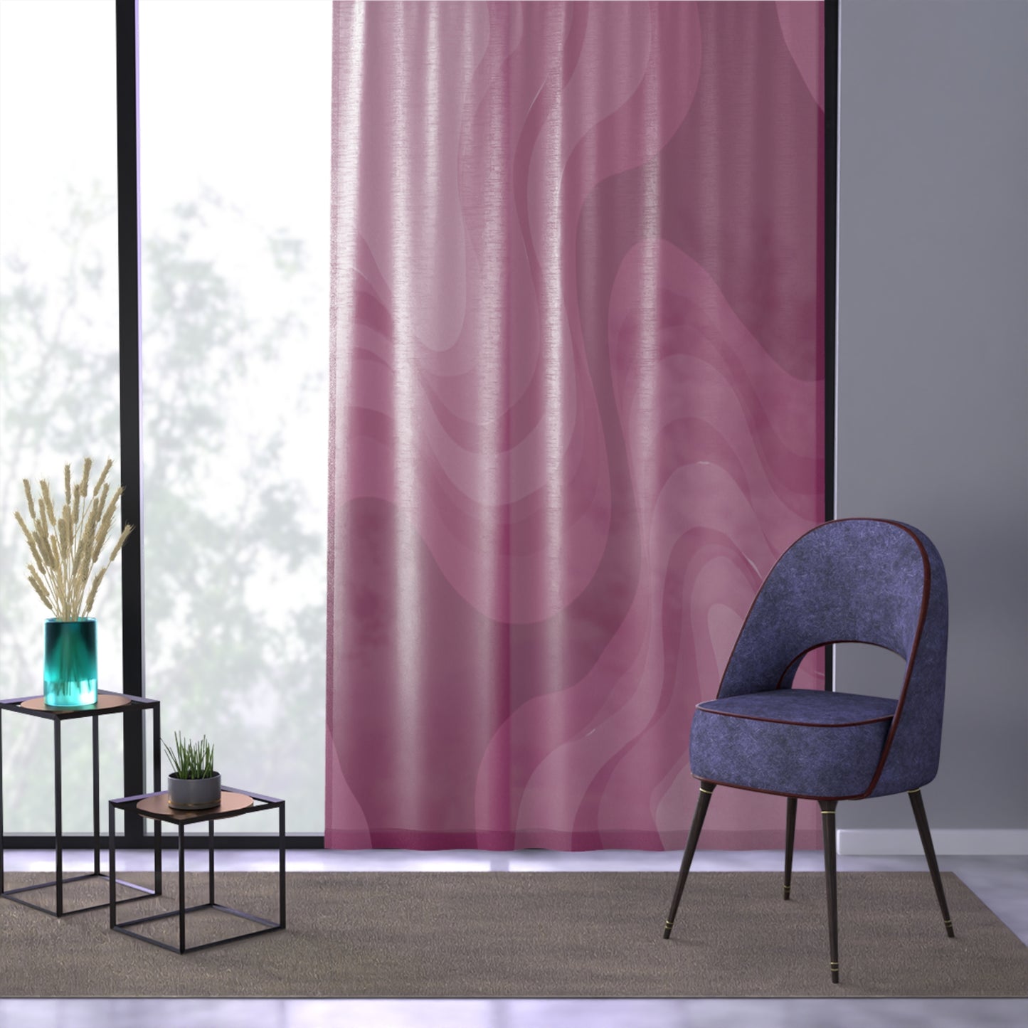 Pinky Mauve Wavey Sheer Window Curtain, 50" x 84", partially transparent
