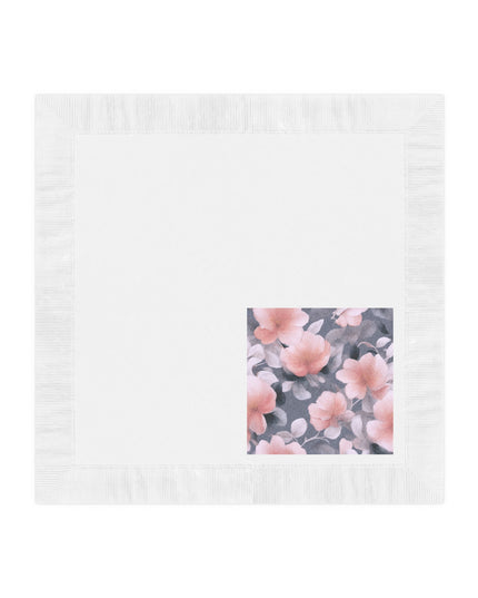 Peach and Blue Gray Floral Bunch White Coined Napkins, 6.5" x 6.5"