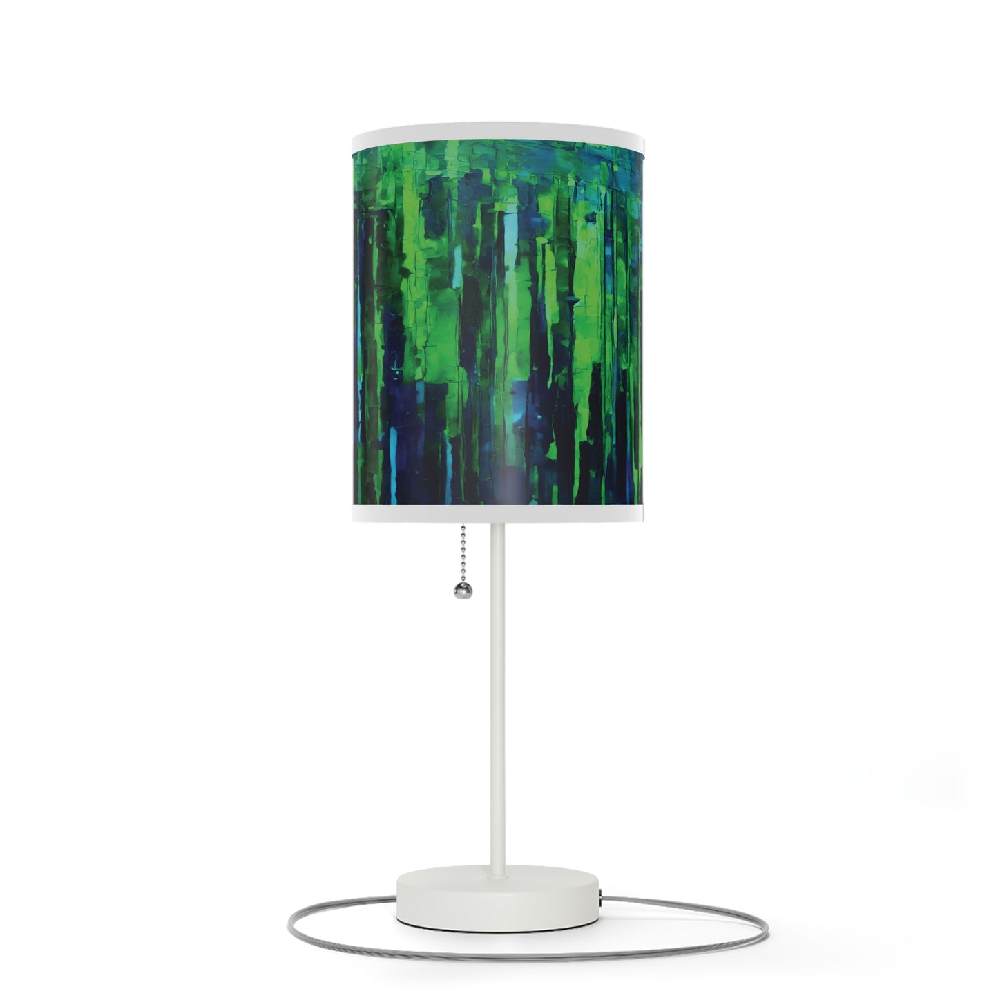 Striped Blue Green Table Lamp on a White or Silver Stand, US|CA plug