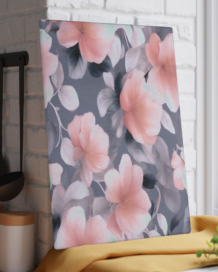Peach and Blue Gray Floral Bunch Glass Cutting Board, 11" x 15"