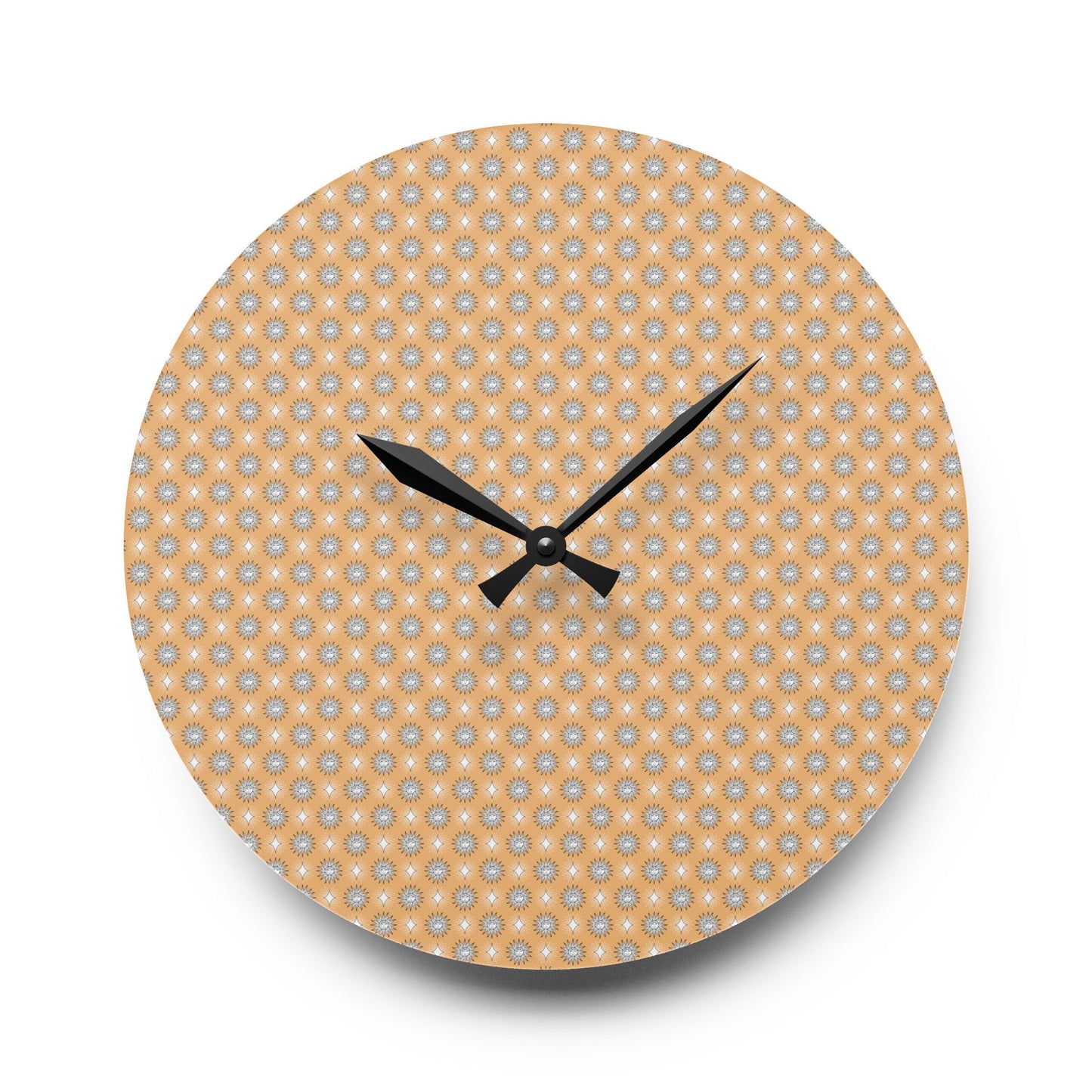 Tan Sunset Star-crossed Bodies Acrylic Wall Clock, Round or Square, 10.75" x 10.75"