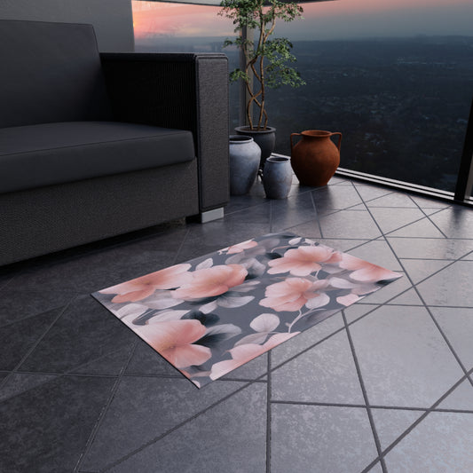 Peach and Blue Gray Floral Bunch Outdoor Rug, 24" x 36"