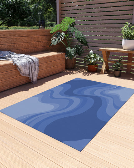 Deep Blue Wavey 48" x 72" Outdoor Rug