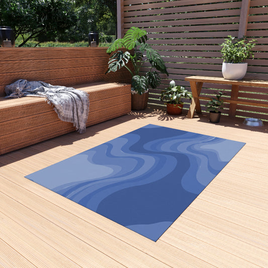 Deep Blue Wavey 48" x 72" Outdoor Rug