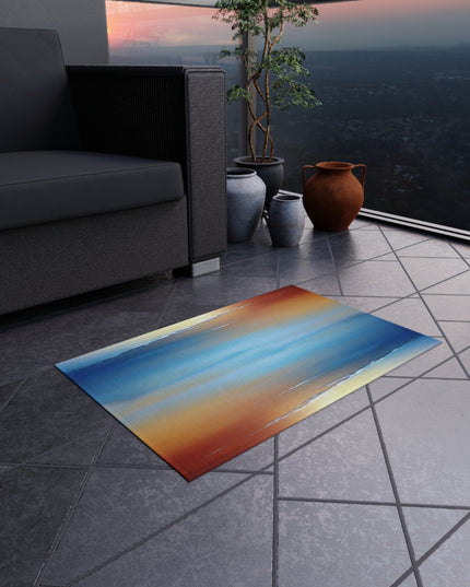 Blue Sea Red Orange Fog Outdoor Rug, 24" x 36"