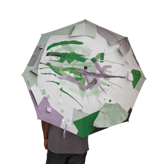 Mint Green Paper Paint Foldable Umbrella - Compact & Chic