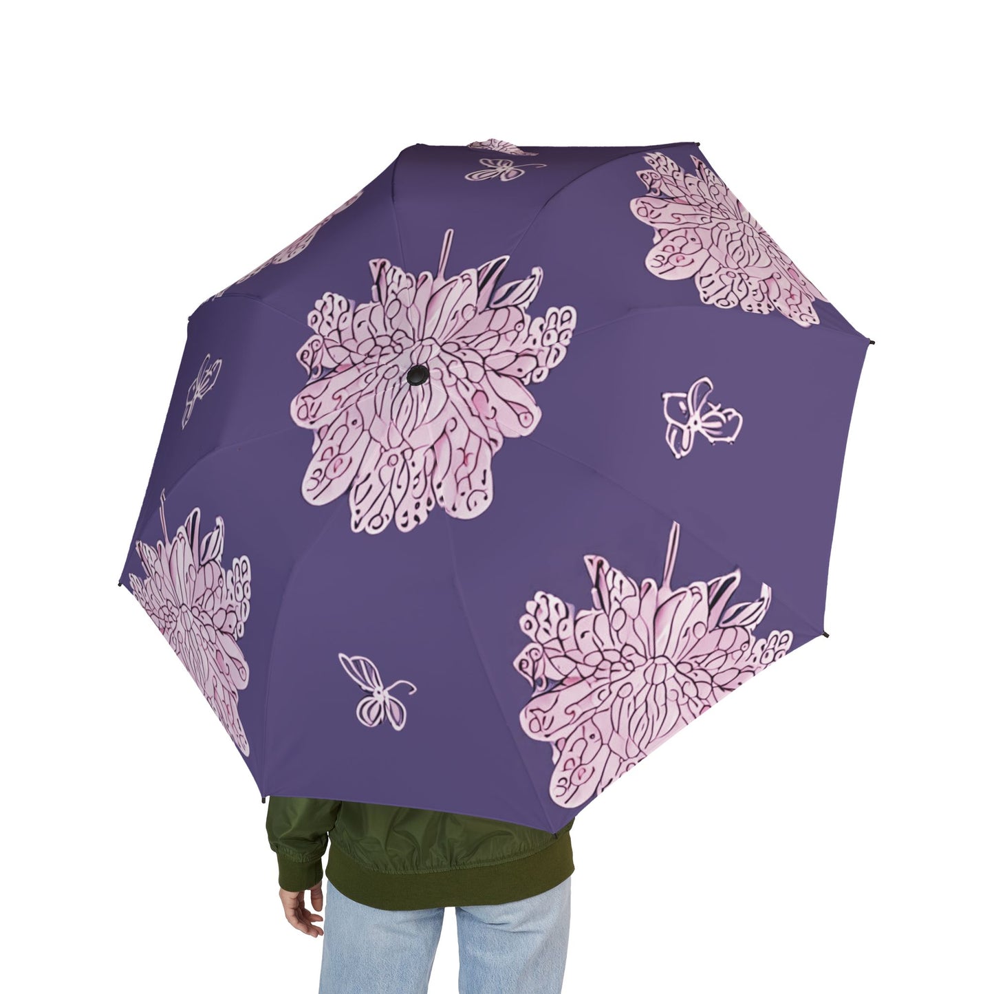 Magenta Floral Butterflies Foldable Umbrella - Compact & Chic