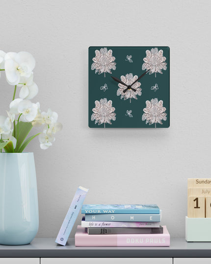Soft White Floral Butterflies Acrylic Wall Clock, Round or Square, 10.75" x 10.75"
