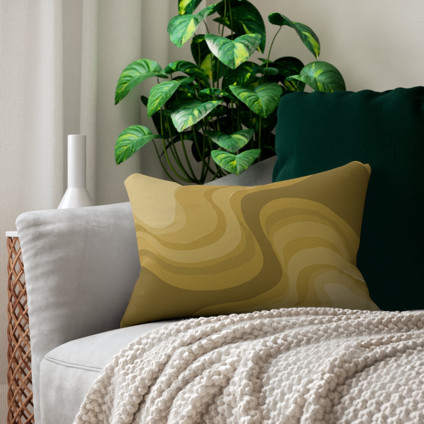 Brown Wavey Spun Polyester Lumbar Pillow, 20" x 14"