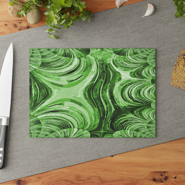 Uzi Spiral Mint Pastel 8" x 11" Glass Cutting Board