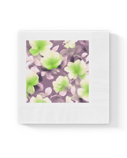Lime Lavender Floral Bunch White Coined Napkins, 6.5" x 6.5"