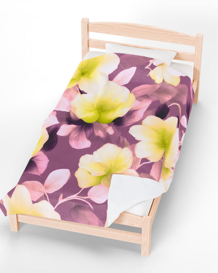 Lemon Blossom Floral Bunch Velveteen Plush Blanket, 60" x 80"