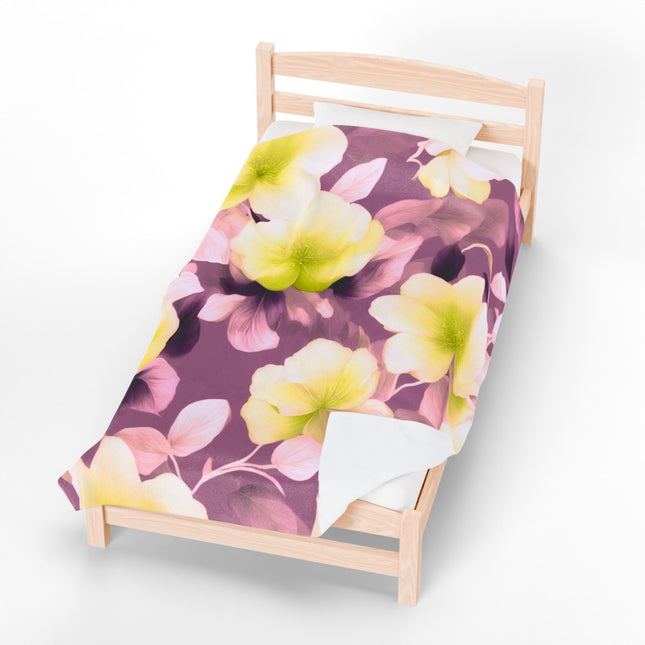 Lemon Blossom Floral Bunch Velveteen Plush Blanket, 60" x 80"