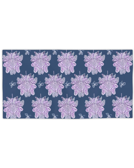 Purple White Floral Butterflies Beach Towel, 24" x 44"