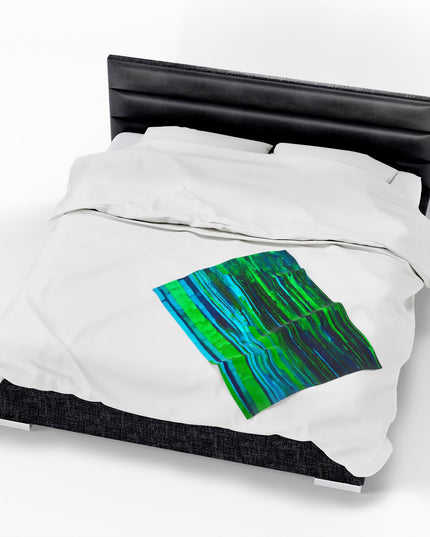 Striped Blue Green Velveteen Plush Blanket, 30" x 40"