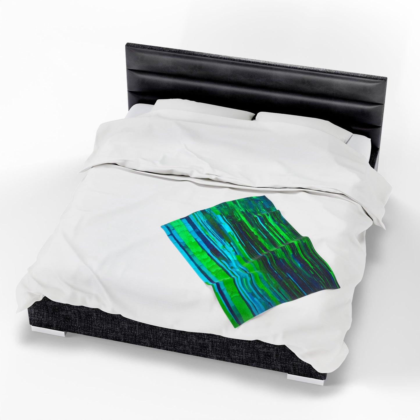 Striped Blue Green Velveteen Plush Blanket, 30" x 40"