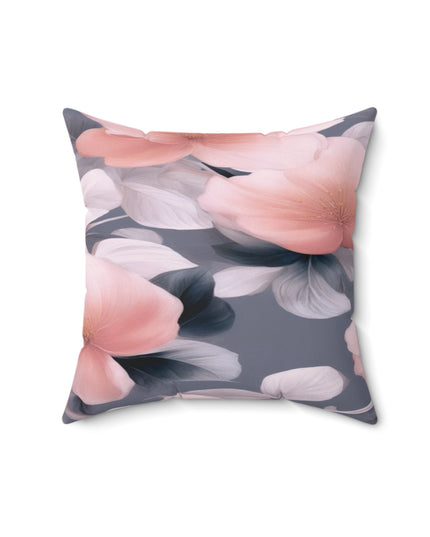 Peach and Blue Gray Floral Bunch Faux Suede Square Pillow, 16" x 16"