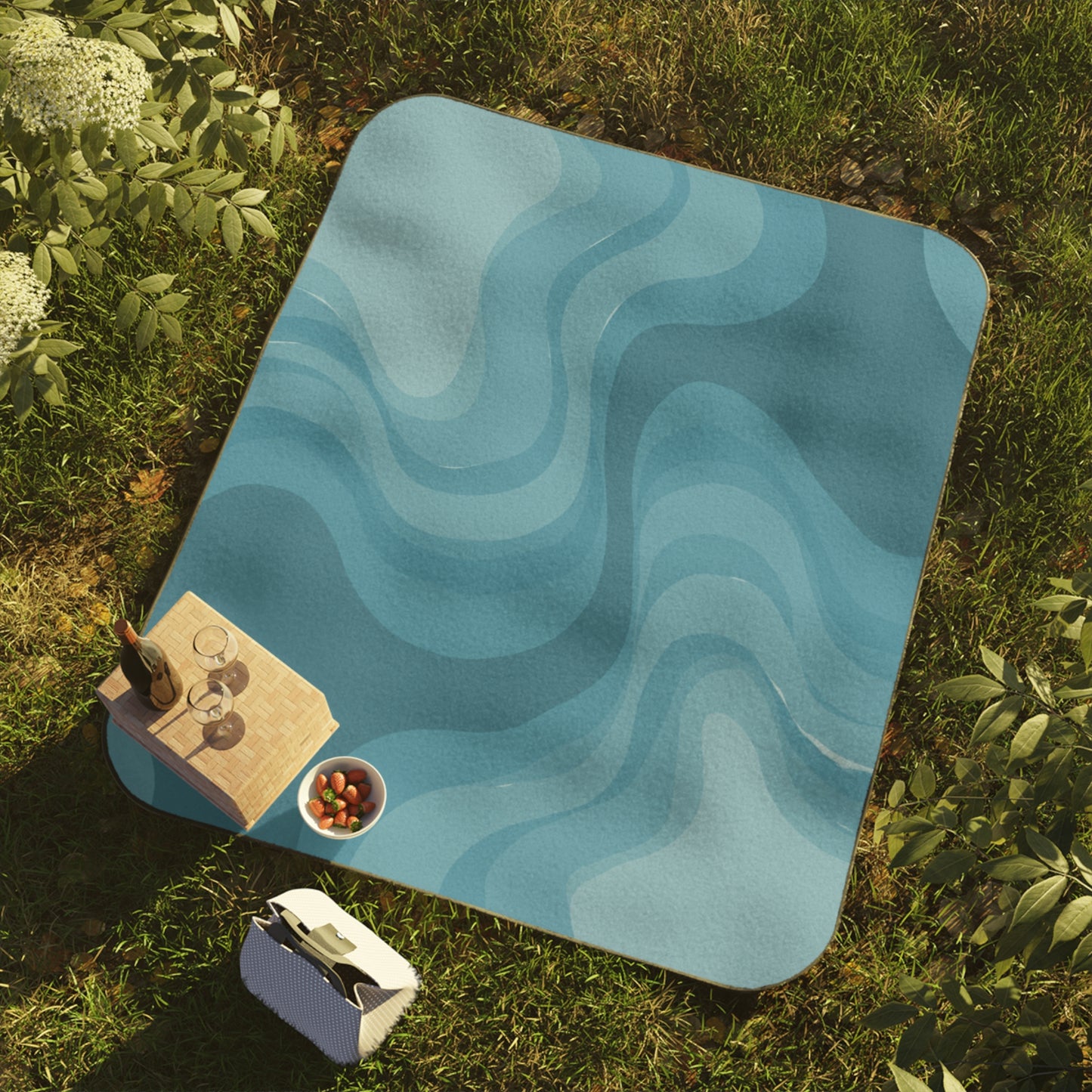 Sky Blue Wavey 61" × 51" Picnic Blanket