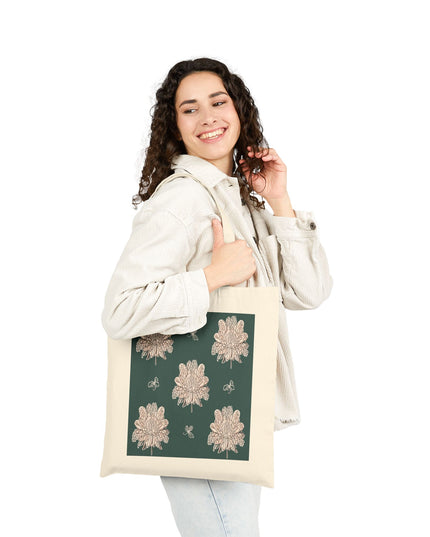 Soft White Floral Butterflies Cotton Canvas Tote Bag