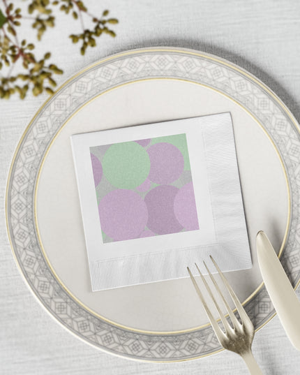 Pastel Lavender Purple and Soft Green Patches White Coined Napkins, 4.8" x 4.8"