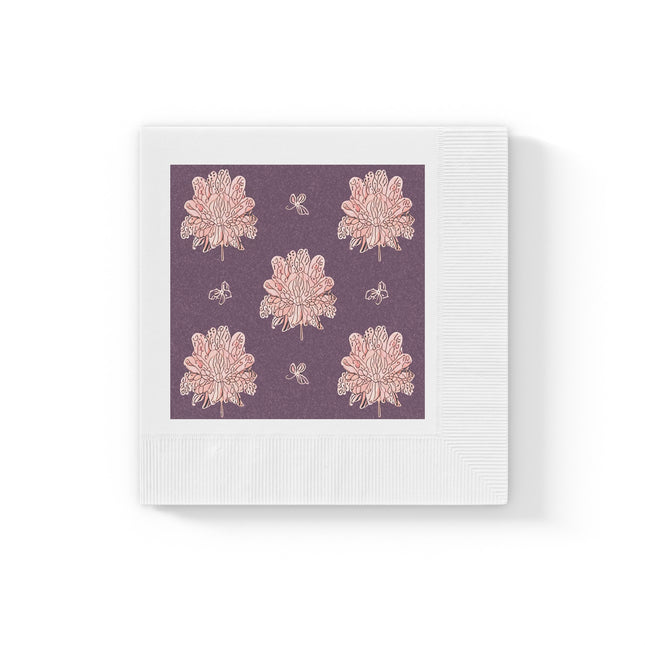 Pink Floral Butterflies White Coined Napkins, 6.5" x 6.5"