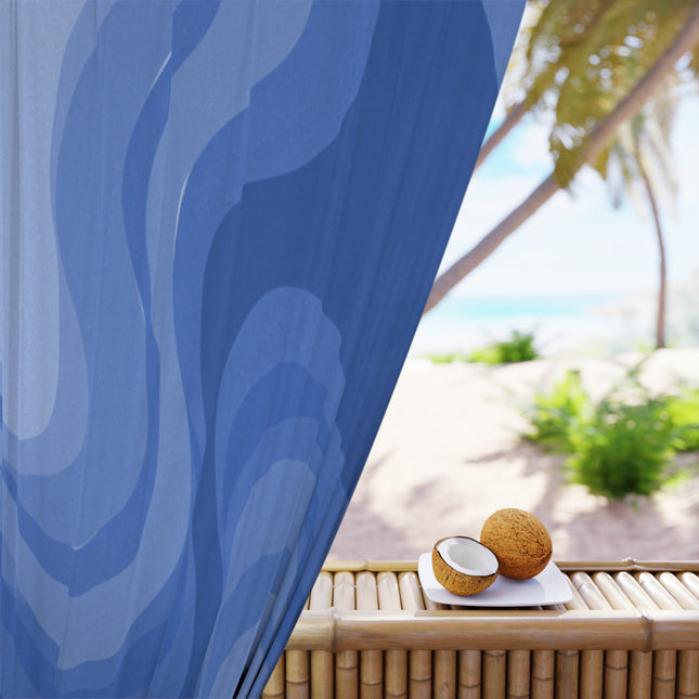 Deep Blue Wavey Window Curtain, 50" x  84", blackout