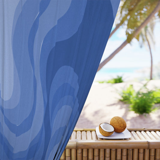 Deep Blue Wavey Window Curtain, 50" x  84", blackout