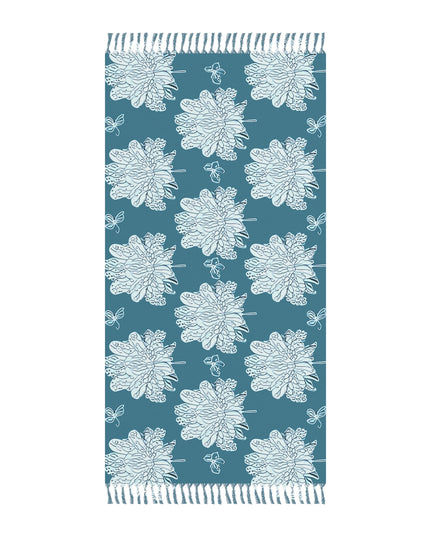 Tif Green White Floral Butterflies 38" × 81" Boho Beach Cloth