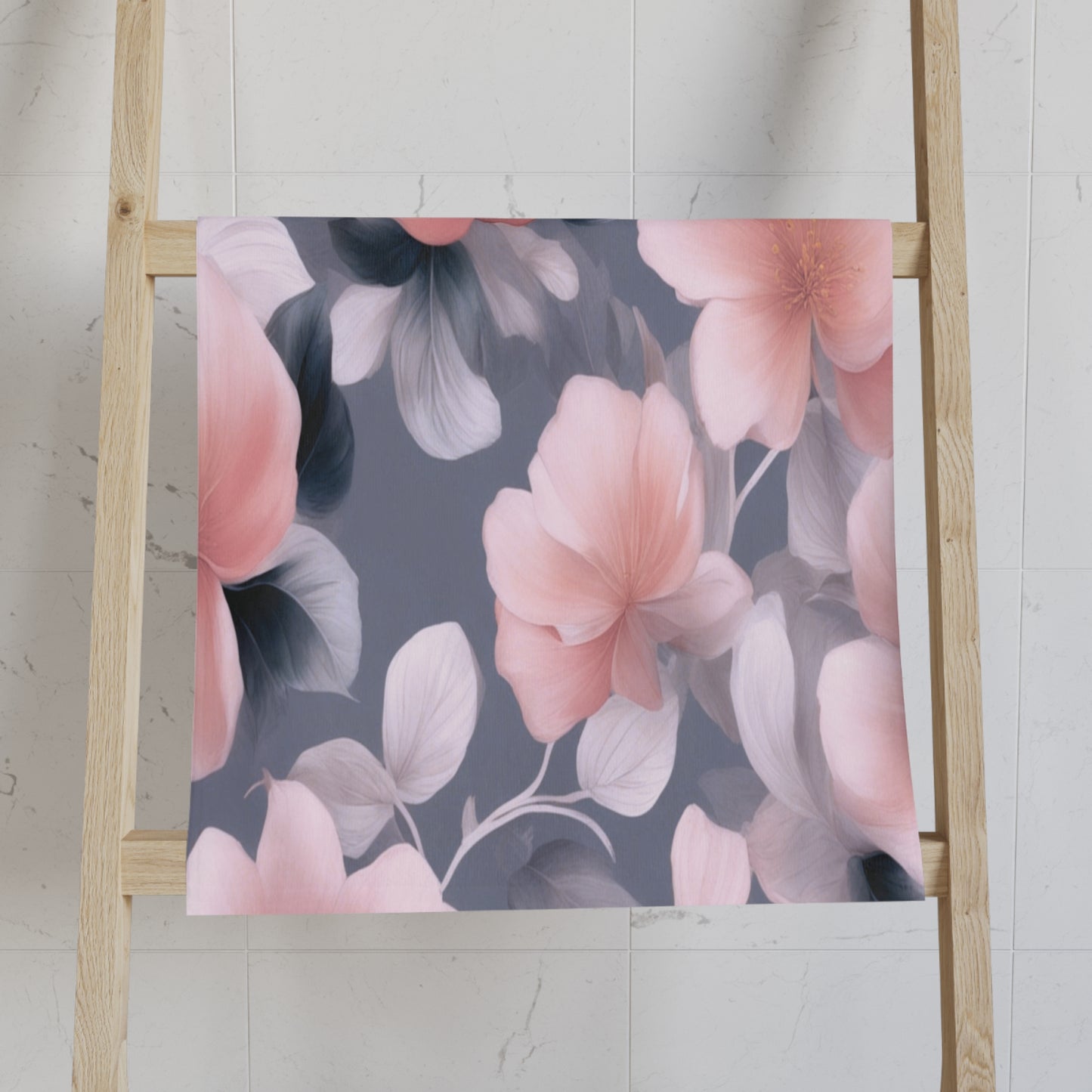 Peach and Blue Gray Floral Bunch Hand Towel, 16" x 28"