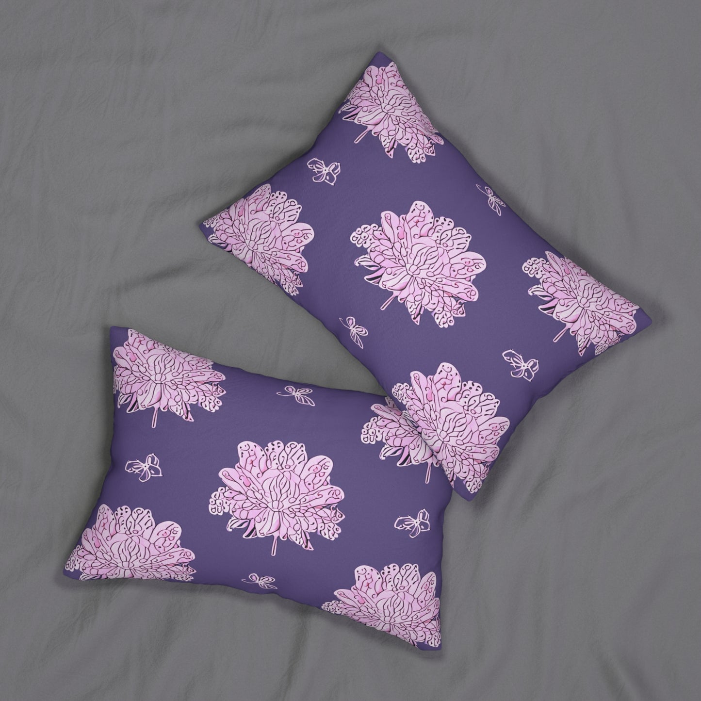 Magenta Floral Butterflies Spun Polyester Lumbar Pillow, 20" x 14"