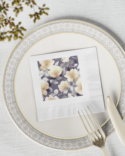 White Blush Floral Bunch White Coined Napkins, 4.8" x 4.8"