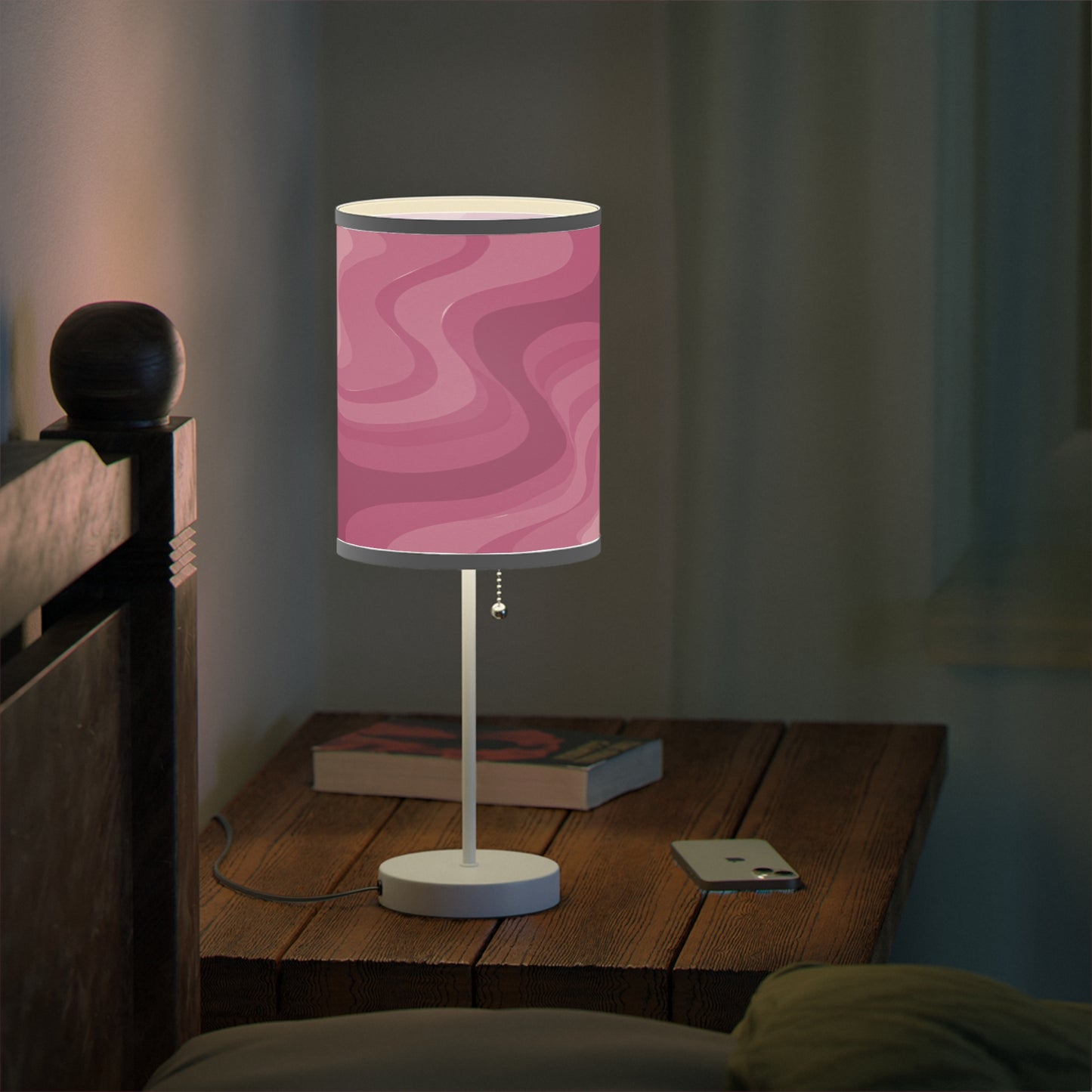 Pinky Mauve Wavey Table Lamp on a White or Silver Stand, US|CA plug