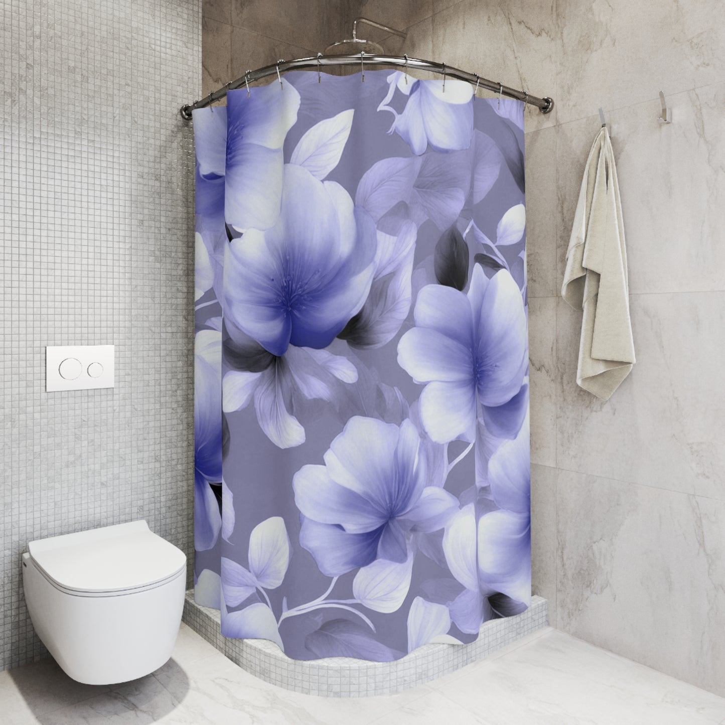 Indigo Blossom Floral Bunch Shower Curtains, 71" x 74"