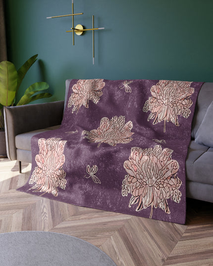 Pink Floral Butterflies 50" x 60" Crushed Velvet Blanket