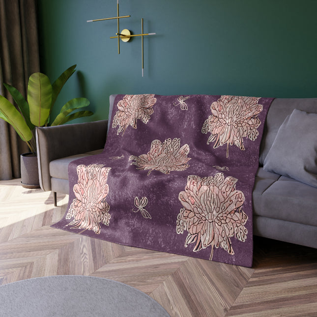 Pink Floral Butterflies 50" x 60" Crushed Velvet Blanket