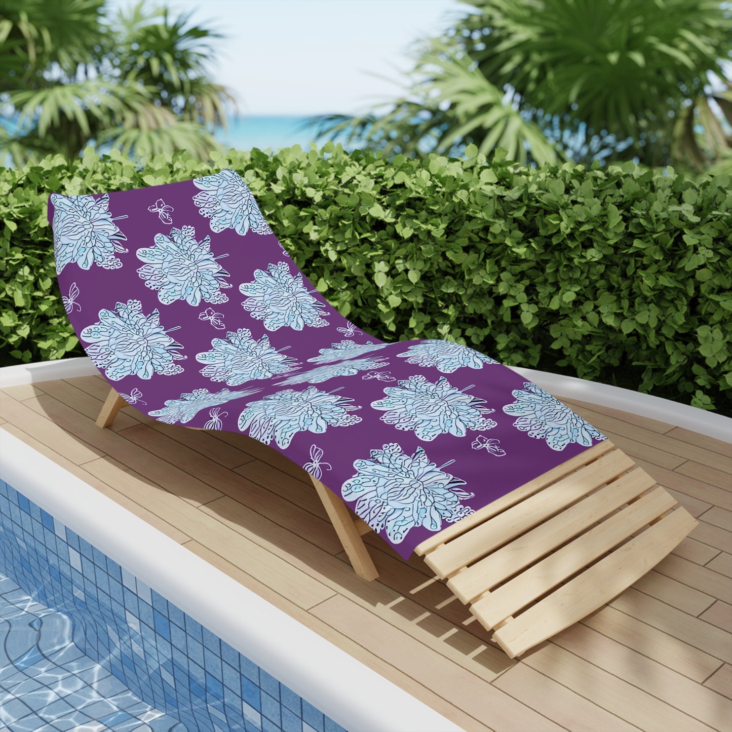 Blue Floral Butterflies Beach Towel, 30" x 60"