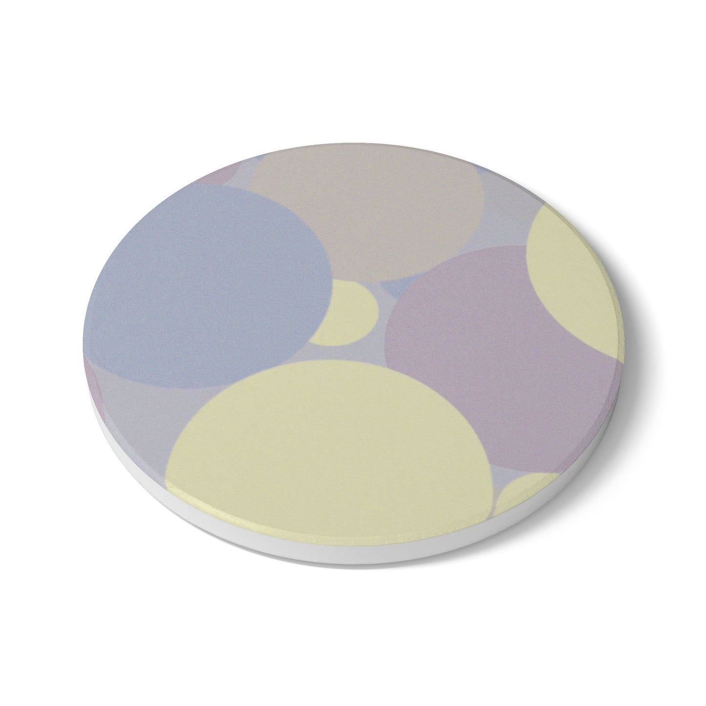 Pastel Soft Blue and Soft White Patches 4" x 4" Round Ceramic Coaster