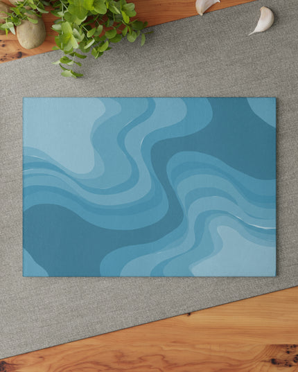 Sky Blue Wavey 8" x 11" Glass Cutting Board